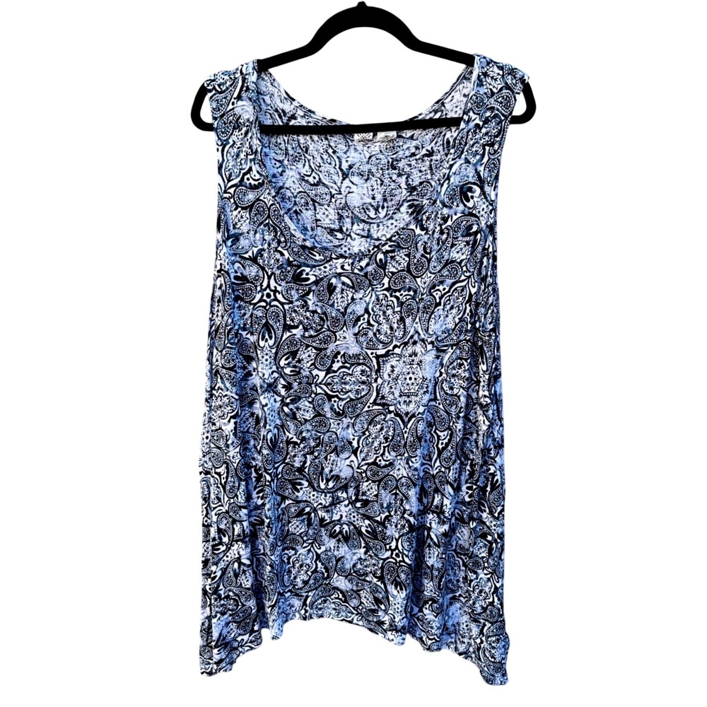Artisan NY Blue Black Paisley Sleeveless Scoop Neck Rayon Knit Tank Top 2X